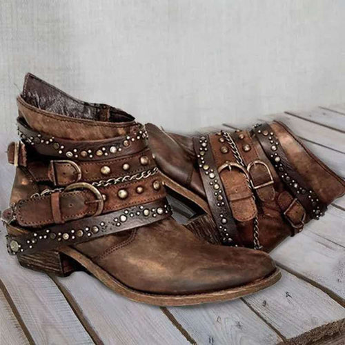Damen Trendige Schnürstiefeletten mit dekorativen Riemen und glänzenden Akzenten R&B
