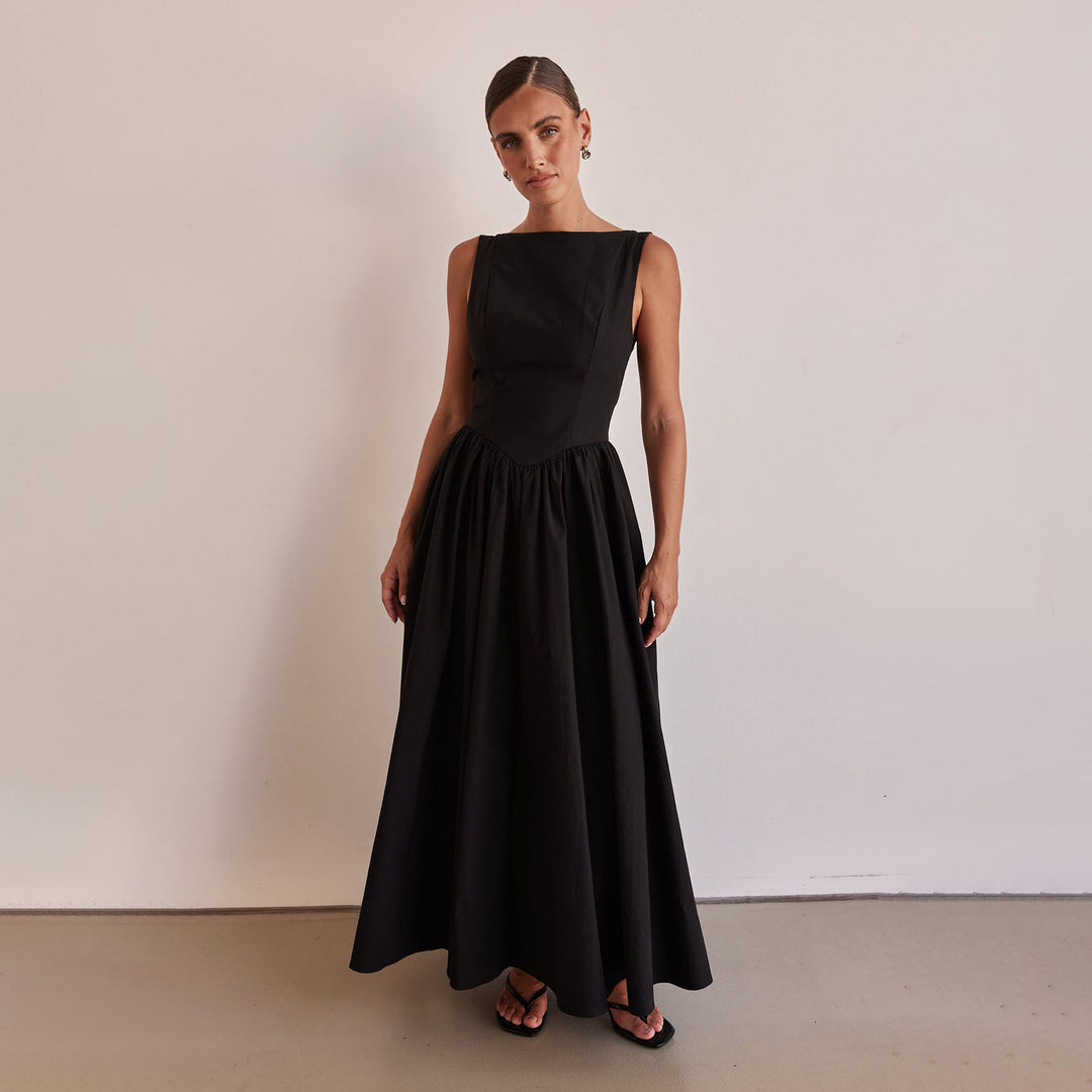 Damen Elegantes Maxi-Kleid mit breitem Rockansatz und taillierter Passform R&B