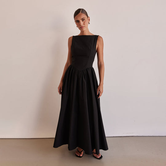 Damen Elegantes Maxi-Kleid mit breitem Rockansatz und taillierter Passform R&B