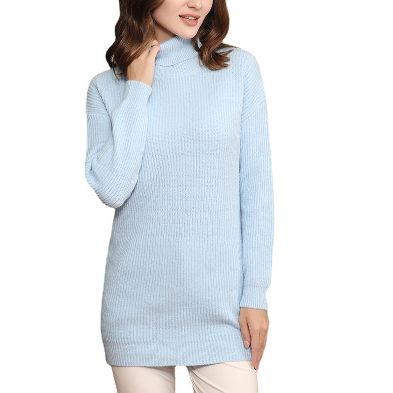 Damen Grobstrick Kleid mit hohem Kragen und weitem Schnitt