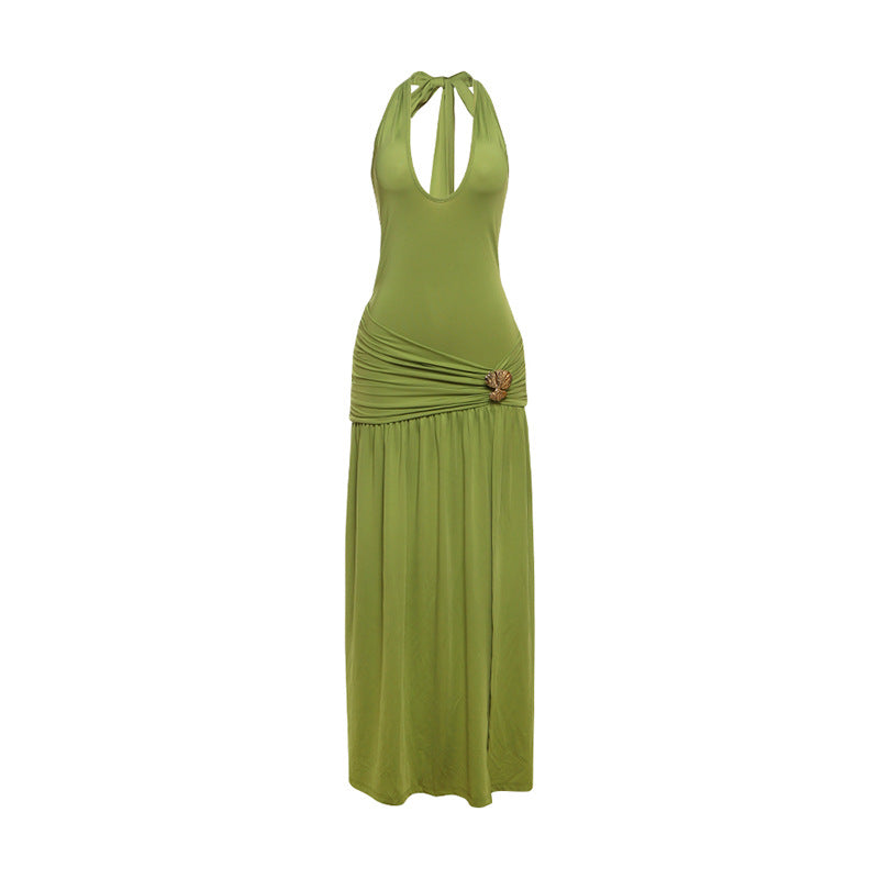 Damen Maxi-Kleid mit eleganten Raffungselementen und aufwendiger Brosche R&B