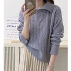 Damen Strickpullover mit Kragen und Knöpfen