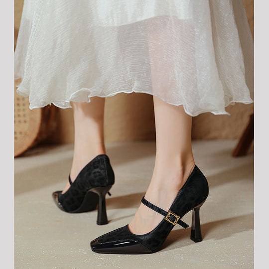 Damen elegante Mary Jane Pumps mit charakteristischem Blockabsatz und dekorativem Riemen R&B
