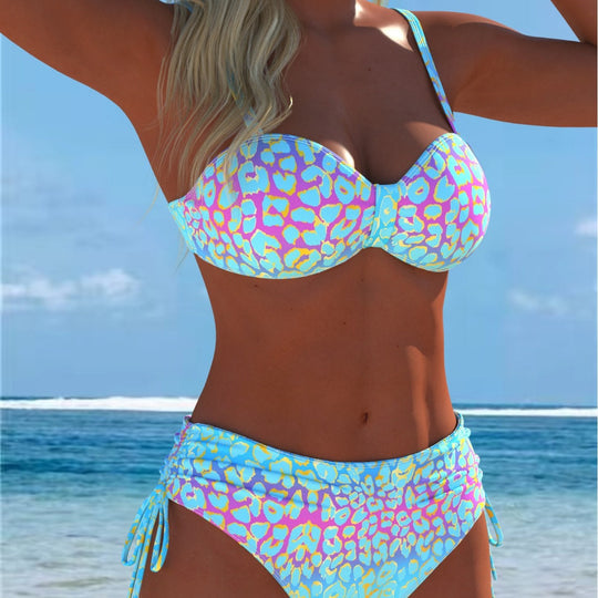 Damen Bikini-Set mit modischem geometrischem Muster und hohen Schnittformen R&B