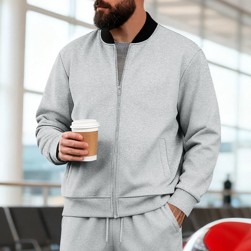 Herren nan urbane Sweat-Trackjacke mit Stehkragen verdecktem Reißverschluss elastischen Rippbündchen und Eingrifftaschen R&B