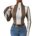 Damen Langarmshirt mit strukturiertem Rippmuster und hohem Kragen R&B