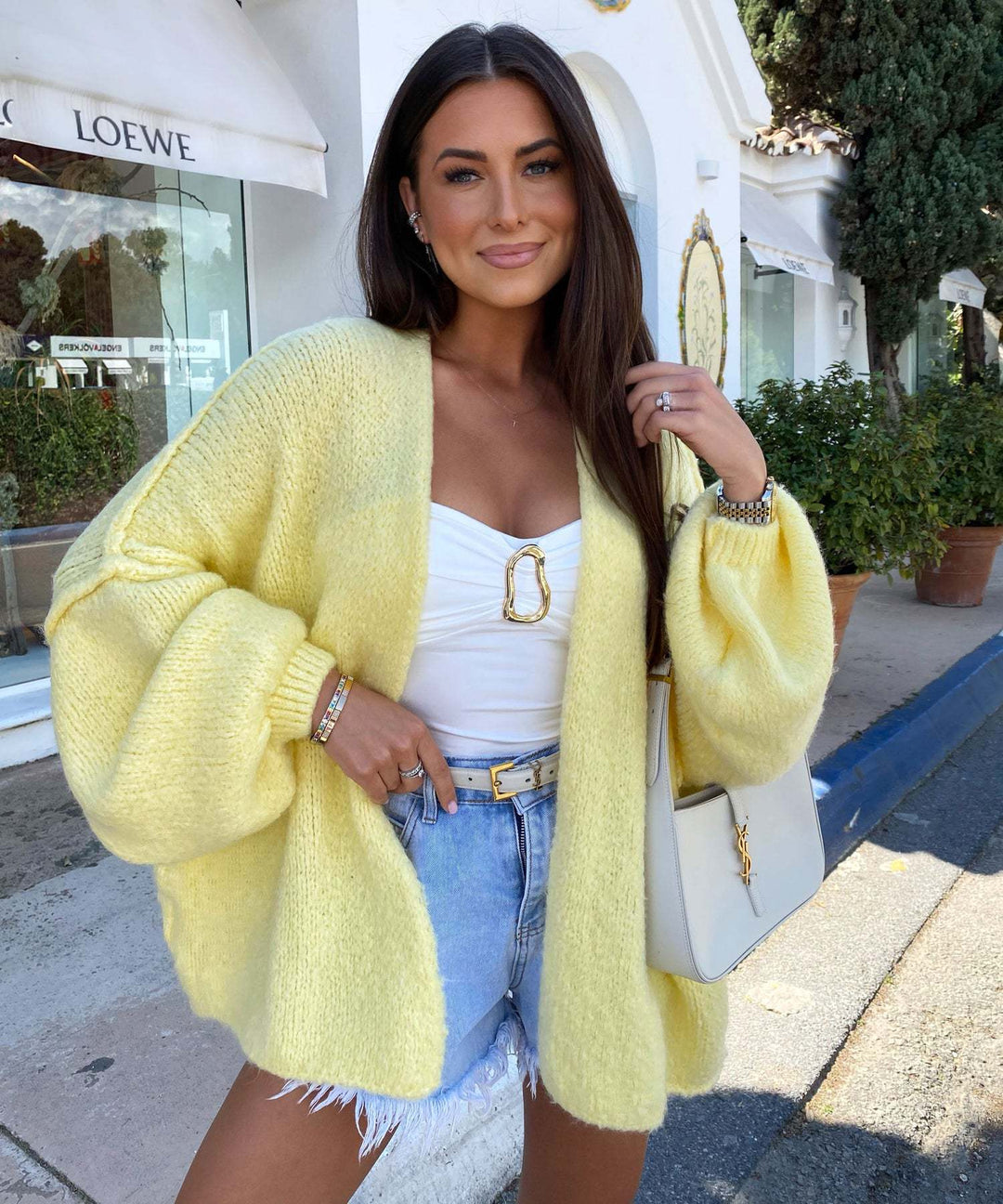 Damen oversized Strickjacke mit lässigen Ballonärmeln und strukturiertem Material R&B