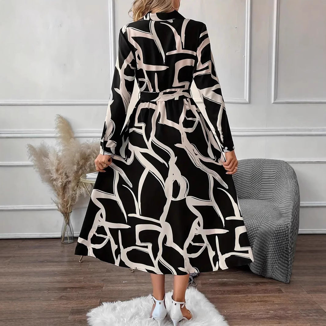 Damen Hemdblusenkleid mit raffiniertem Muster und tailliertem Gürtel R&B