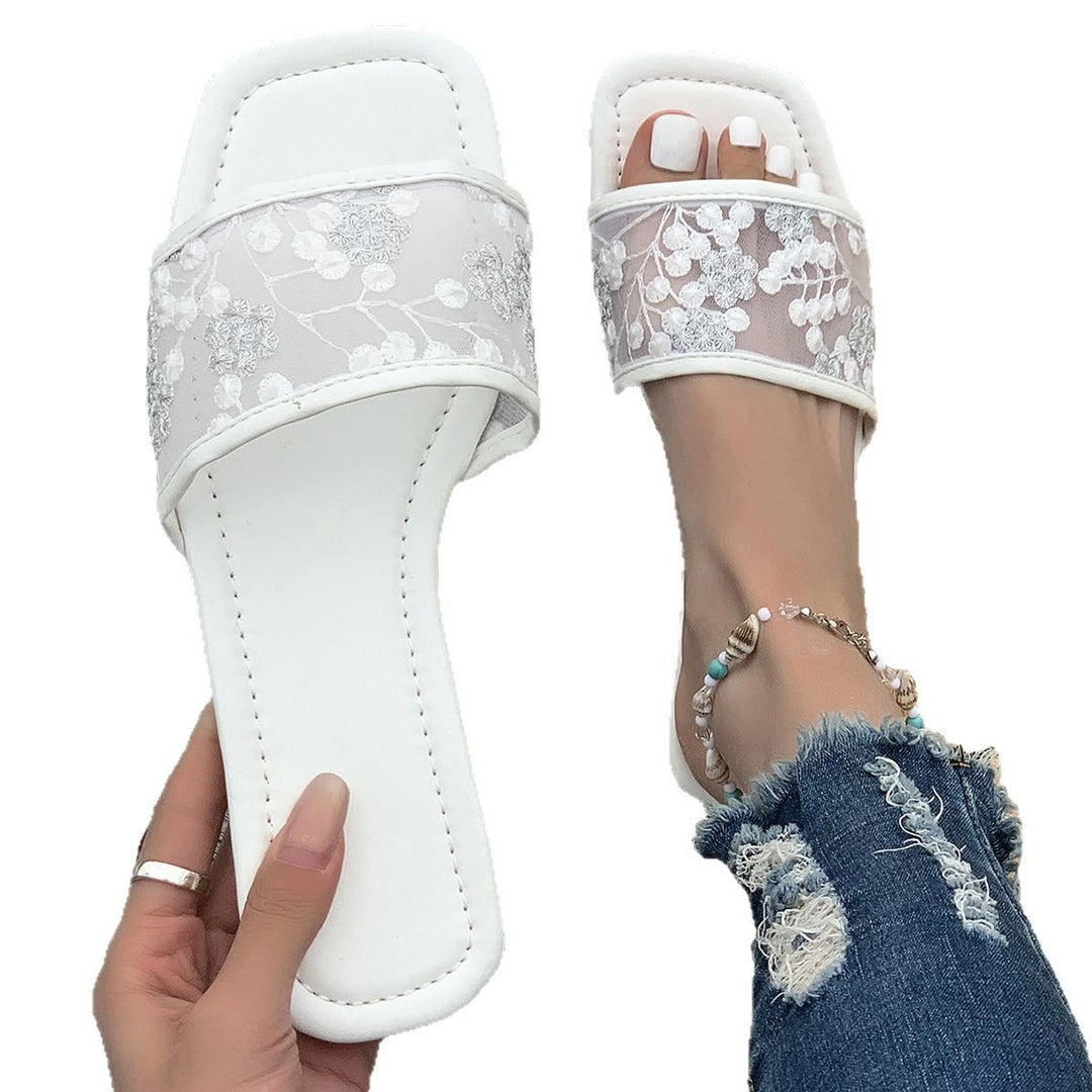 Damen elegante Pantoletten mit floralem Spitzen-Design und weich gepolsterter Sohle R&B