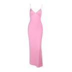 Damen figurbetontes Langkleid mit Spaghettiträgern und elegantem Ausschnitt EB