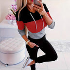 Damen modischer Freizeitpullover mit Kapuze und Farbblockdesign R&B