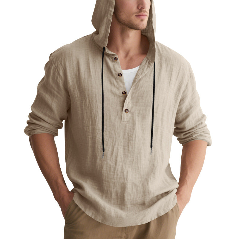 Herren lässiges Kapuzenhemd mit Knopfleiste und hochwertigem Baumwollmaterial R&B