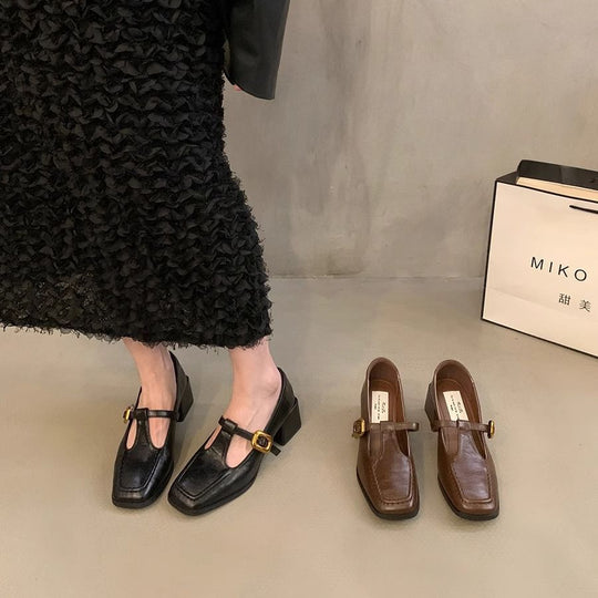 Damen elegante Mary Jane Pumps mit auffälliger Schnalle R&B