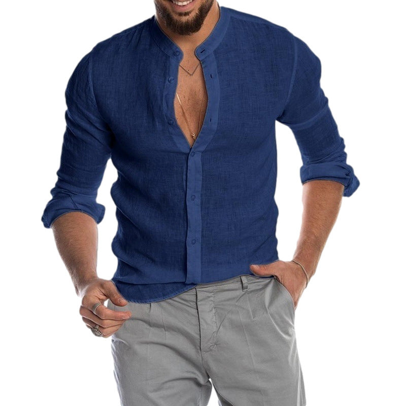 Herren Leinenhemd mit modernem Henley-Ausschnitt und Struktur R&B