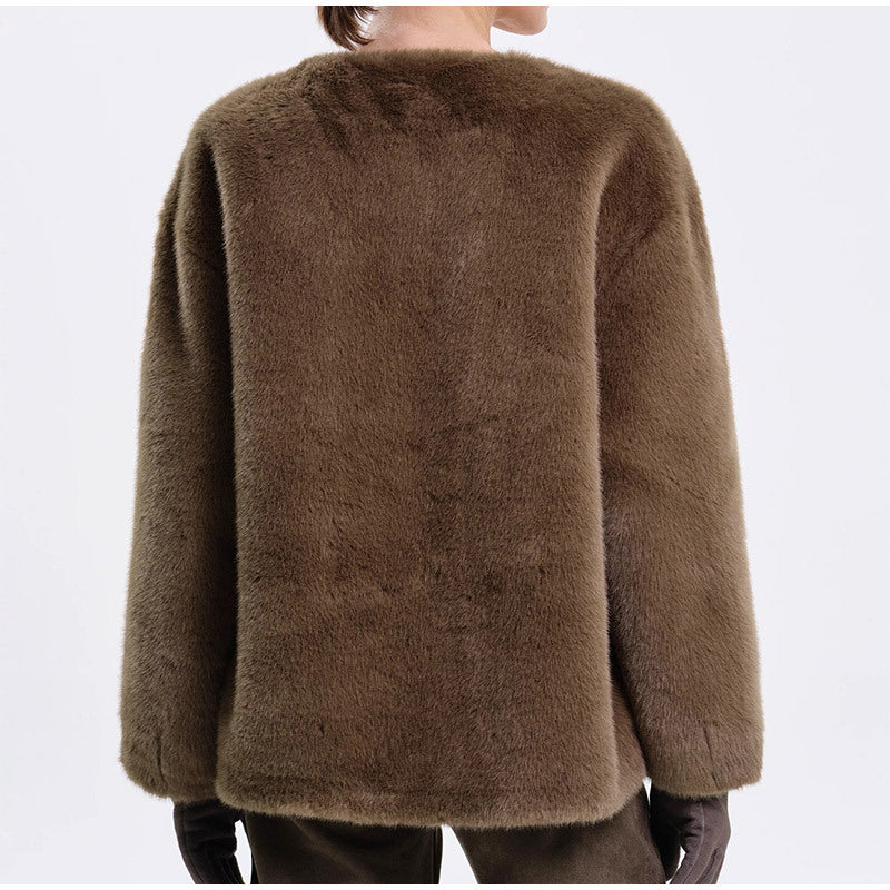 Damen Kuschelige Kunstfelljacke mit Gürtel R&B