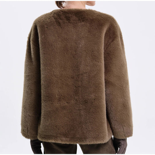 Damen Kuschelige Kunstfelljacke mit Gürtel R&B