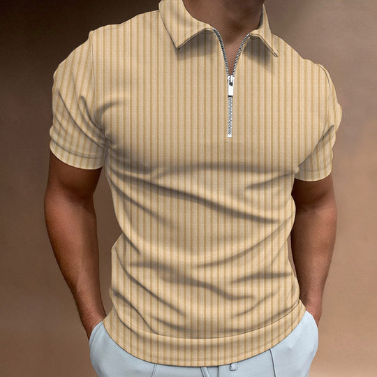 Herren Kurzarm Polo-Hemd mit Reißverschluss und strukturiertem Design R&B