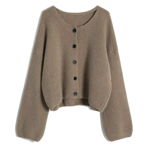 Damen modischer Short Cardigan mit feiner Rippstruktur und Knopfdetaillierung R&B