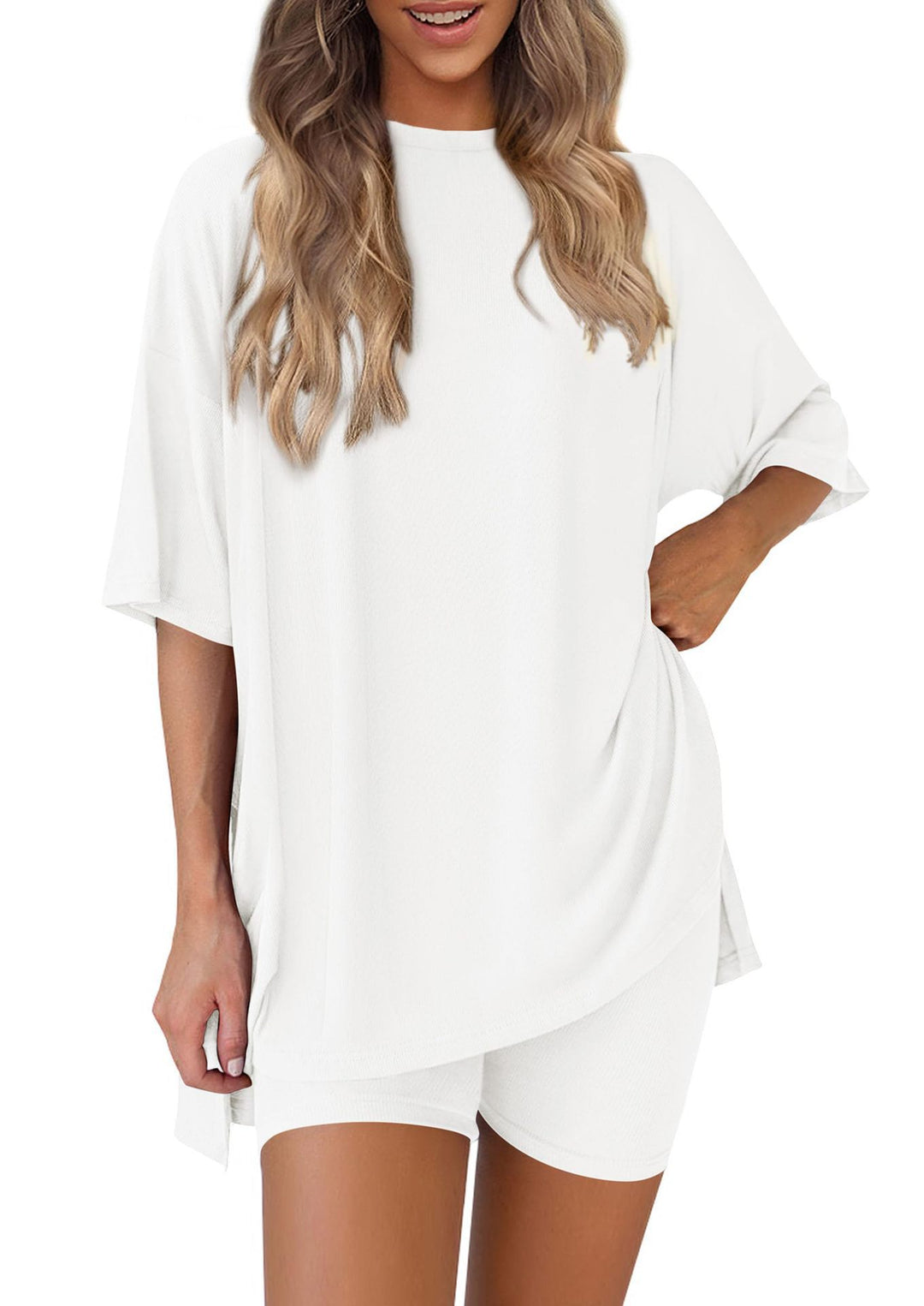 Damen Lässiges Lounge-Set mit übergroßem Oberteil und kurzen Hosen R&B
