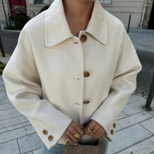 Damen Oversized Wolljacke mit Knopfdetail R&B
