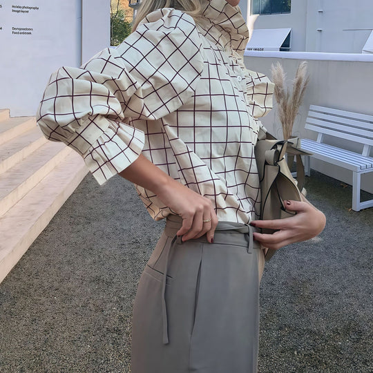Damen Karierte Bluse mit eleganten Rüschendetails R&B