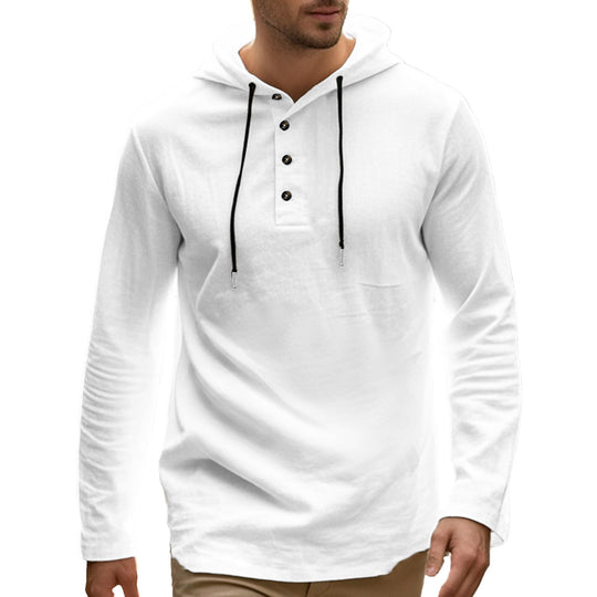 Herren lässiges Langarm-Hoodie-Shirt mit Knopfdetails und praktischen Taschen R&B