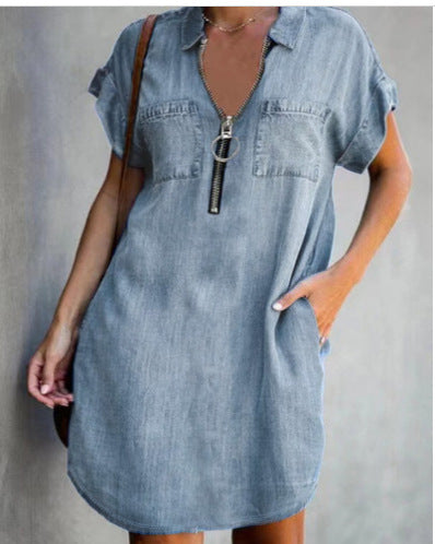 Damen Freizeit Denim-Kleid mit praktischen Taschen und Reißverschluss R&B