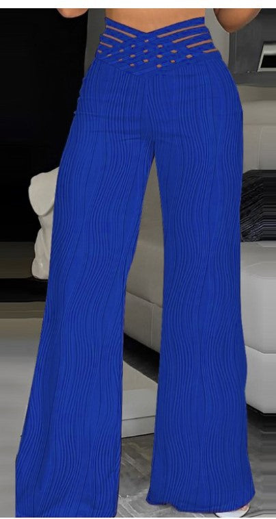 Damen Palazzo-Hose mit moderner Rippstruktur und hohem Bund R&B