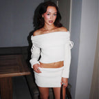 Damen Off-Shoulder Strick-Set mit modischen Details R&B