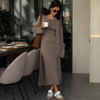 Damen elegantes Maxikleid mit passendem Oversized-Mantel Heidi-Mode