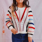 Damen lässiger Strickpullover mit modernem Farbverlauf und einzigartiger Lochstruktur R&B
