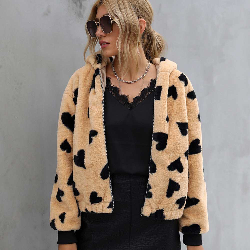 Damen Kuschelige Jacke im farbenfrohen Herzdesign R&B