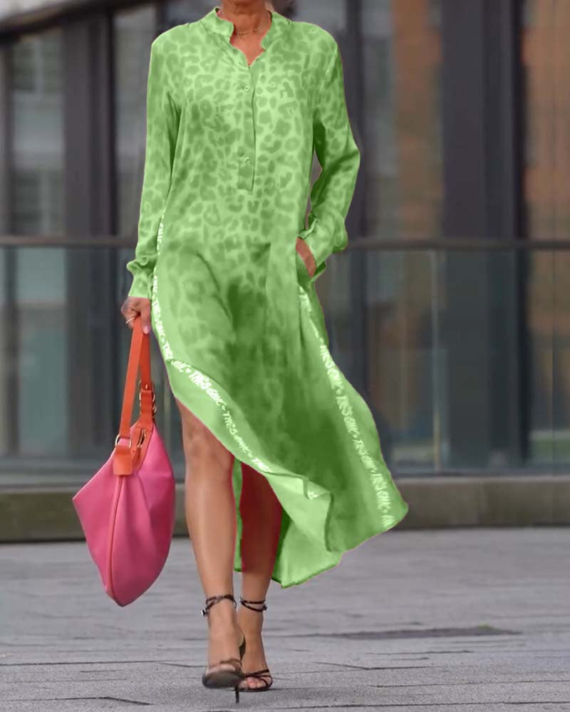Damen Maxikleid mit lässiger Knopfleiste und animalischen Mustern Heidi-Mode