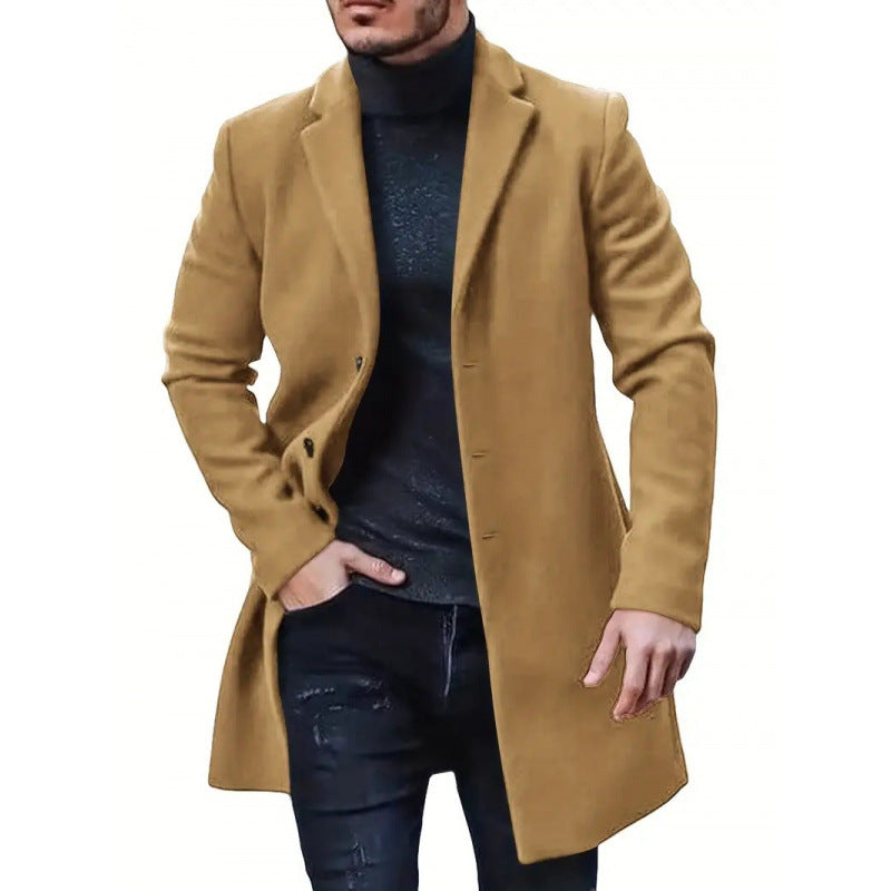 Herren eleganter und klassischer Wollmantel mit schmalem Schnitt R&B