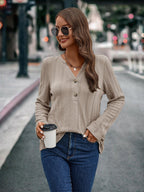 Damen Langarmbluse mit strukturiertem Muster und Knopfdetail R&B