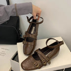 Damen elegante Ballerinas mit modischen Riemchen und verstellbaren Schnallen R&B