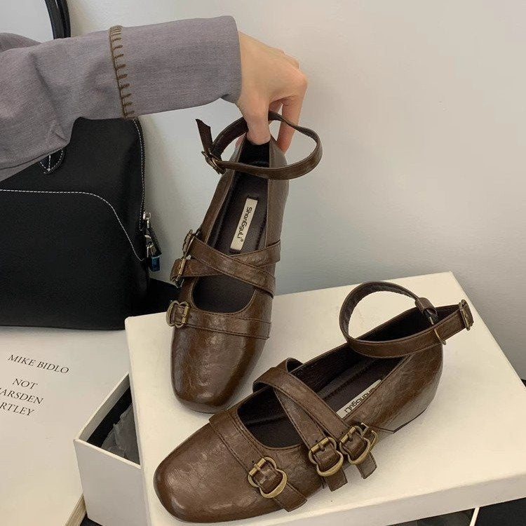 Damen elegante Ballerinas mit modischen Riemchen und verstellbaren Schnallen R&B