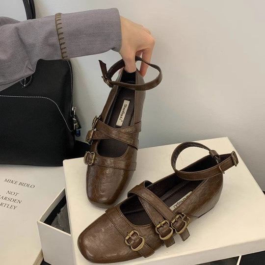 Damen elegante Ballerinas mit modischen Riemchen und verstellbaren Schnallen R&B