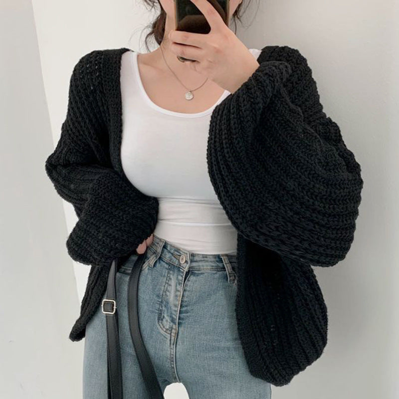 Damen Grobstrick Cardigan mit lässigem Schnitt und voluminösen Ärmeln R&B