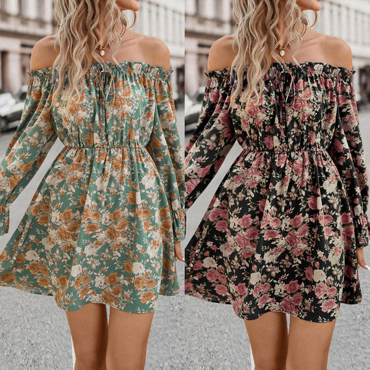 Damen Off-Shoulder Minikleid mit floralen Mustern und elastischem Taillenbund R&B