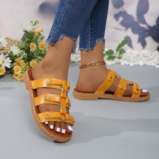 Damen modische Riemchensandalen mit goldenen Schnallen R&B