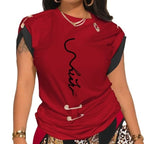 Damen modisches T-Shirt und gemusterte Radlerhose Set R&B