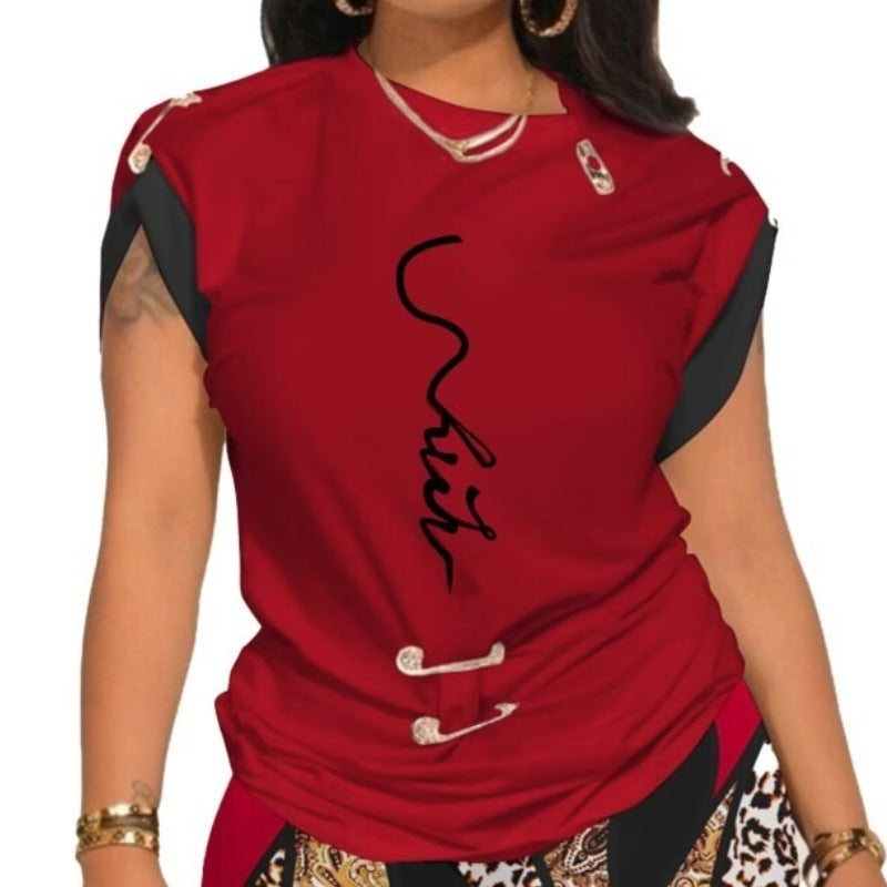 Damen modisches T-Shirt und gemusterte Radlerhose Set R&B