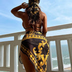 Damen Bikini-Set mit eleganten Verzierungen und modischem Wickeltuch R&B