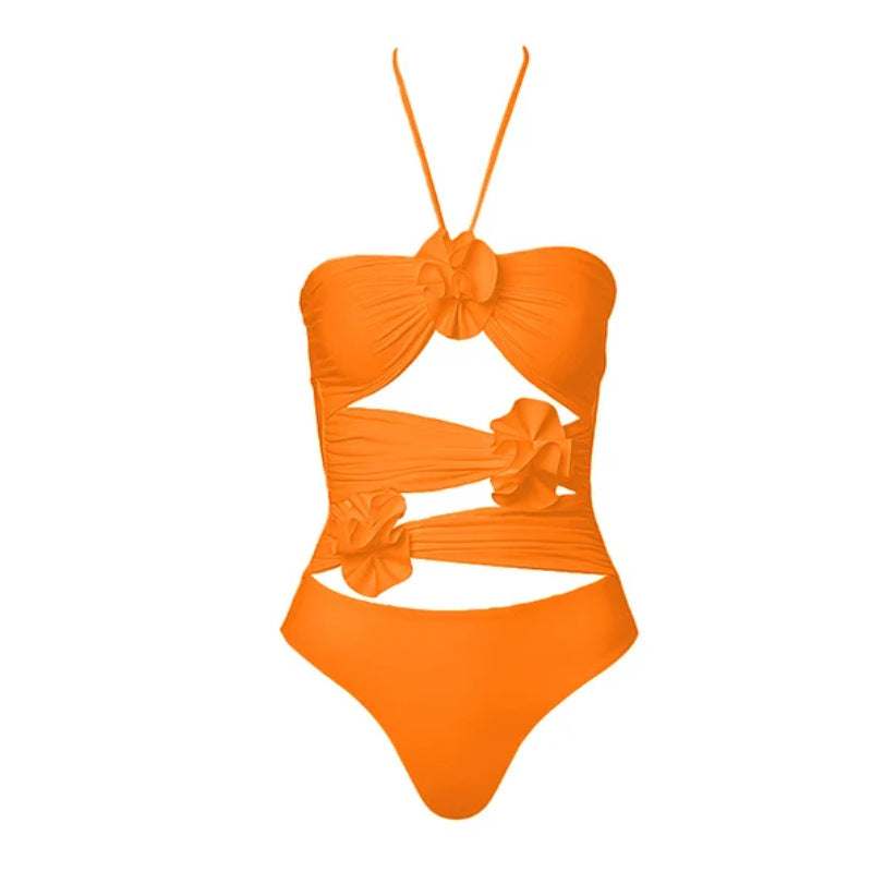 Damen Hochwertiger einteiliger Badeanzug mit außergewöhnlichem Schnitt und floralen Details R&B