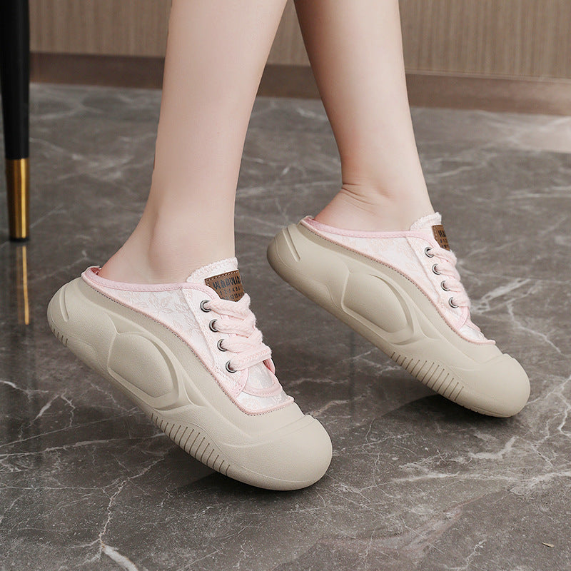 Damen bequeme Slip-On Sneaker mit modischem Blumenmuster und stoßdämpfender Sohle R&B