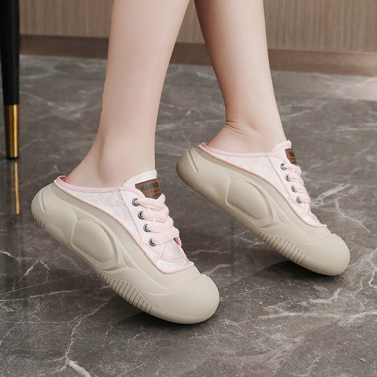 Damen bequeme Slip-On Sneaker mit modischem Blumenmuster und stoßdämpfender Sohle R&B