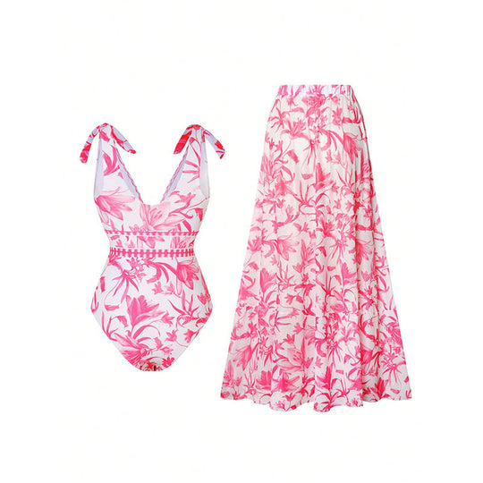 Damen Badeanzug mit floralem Design und passendem Rock R&B