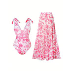 Damen Badeanzug mit floralem Design und passendem Maxiskirt