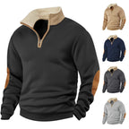 Herren nan Sherpa-gefütterter Halbzip-Pullover mit Stehkragen und Leder-Ellenbogenpatches R&B